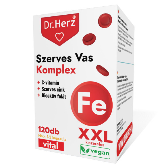 Dr. Herz Szerves Vas Komplex + C-vitamin + Szerves Cink + Folát XXL kapszula (120 db)