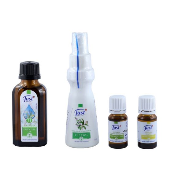 Just Biztonság csomag (31 Gyógynövényes olaj, Eucasol spray,Teafa illóolaj, Citrom illóolaj)
