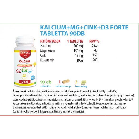 Dr. Herz Kalcium+Magnézium+Cink+D3 tabletta (90 db) 