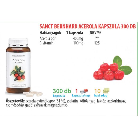 Sanct Bernhard Acerola + C-vitamin kapszula (300 db)