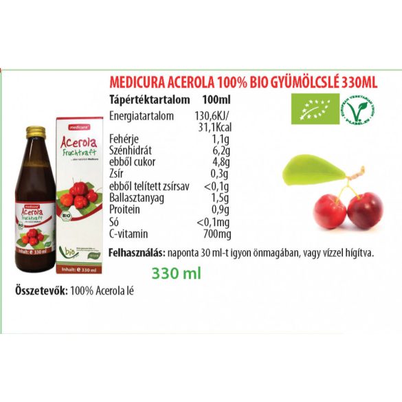 Medicura Acerola 100% Bio gyümölcslé (330 ml)