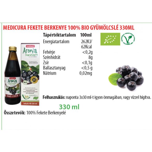 Medicura Bio Fekete berkenye 100% gyümölcslé (330 ml)
