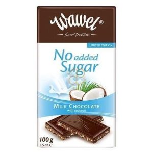 Wawel Hozzáadott cukor nélküli csokoládé, tejcsokoládé kókusszal (100 g)