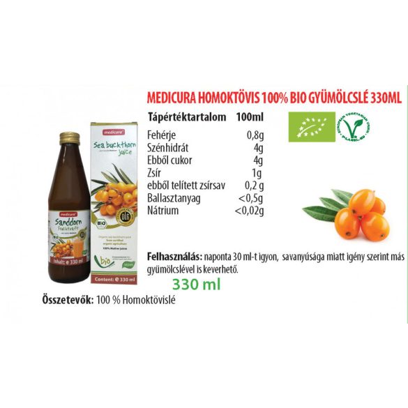 Medicura Bio Homoktövis 100% gyümölcslé (330 ml)