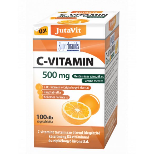 JutaVit C-vitamin 500mg + csipkebogyó + D3 vitamin narancs ízű rágótabletta (100 db)