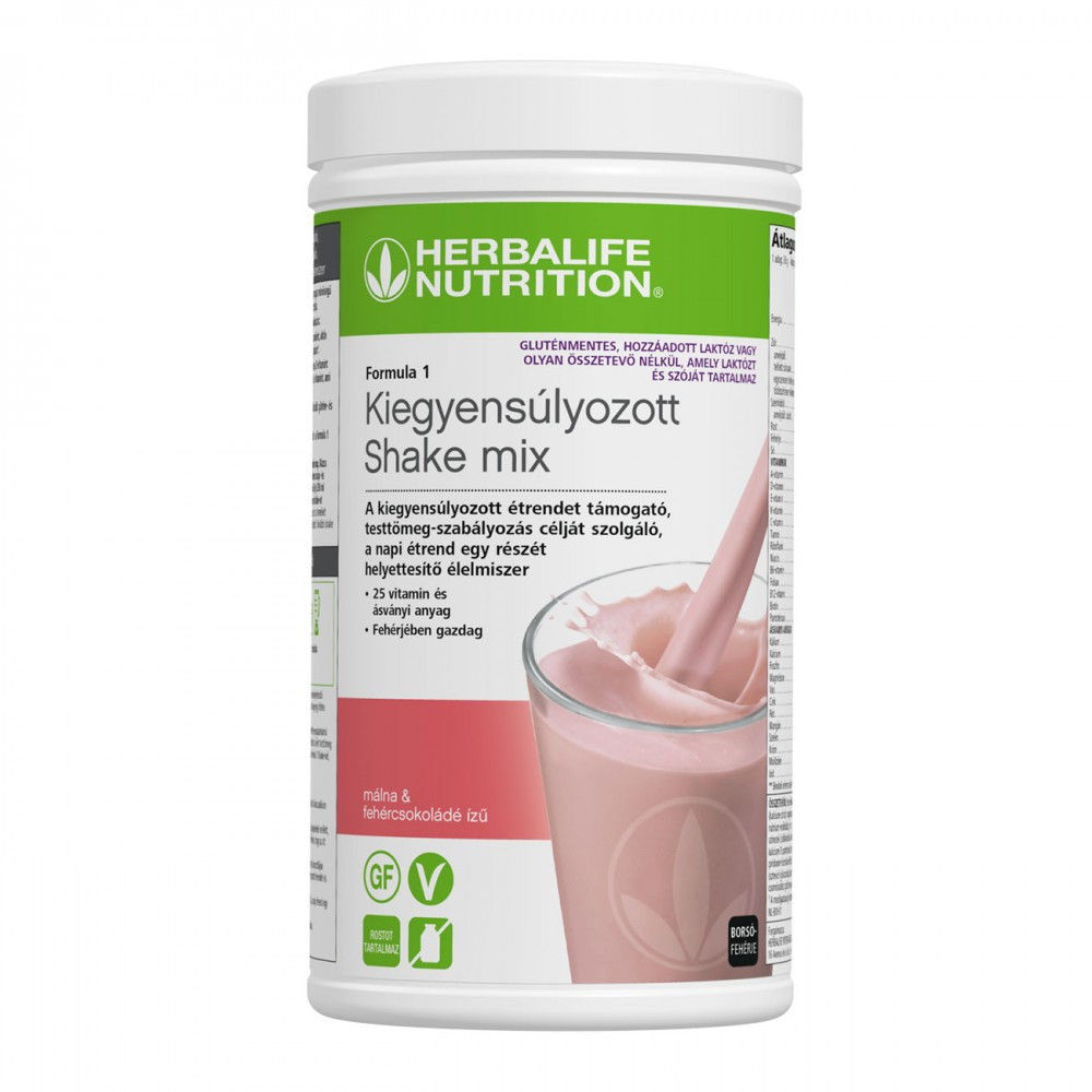 Herbalife Formula 1 tápláló shake italpor Málna - Fehércsokoládé ízben Gluténmentes (500 g)